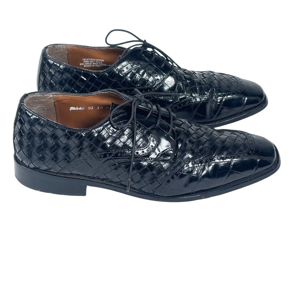 Stacy Adams Woven Oxford Mens 10 M‎ Black Good Leather Brogue Formal Dress Shoes